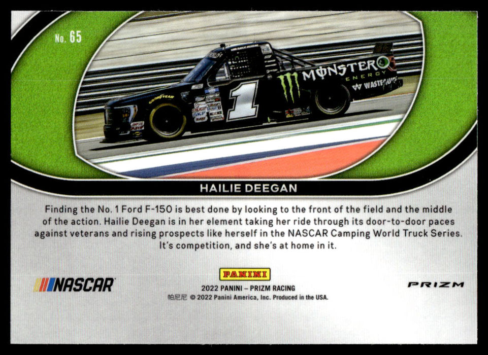 Hailie Deegan 2022 Panini Prizm Racing Silver Prizm Back of Card