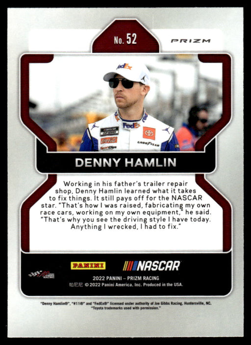 Denny Hamlin 2022 Panini Prizm Racing Carolina Blue Hyper Prizm Back of Card
