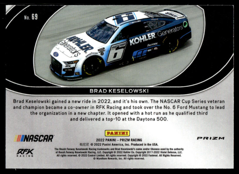 Brad Keselowski 2022 Panini Prizm Racing Carolina Blue Hyper Prizm Back of Card