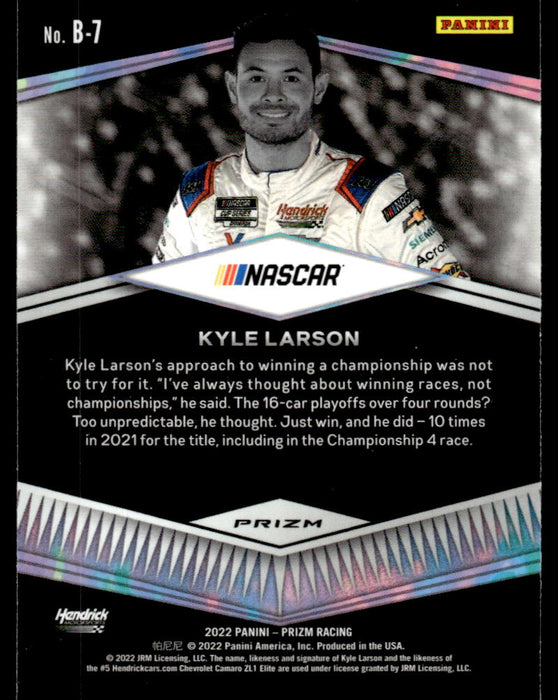 Kyle Larson 2022 Panini Prizm Racing Brilliance Silver Prizm Back of Card