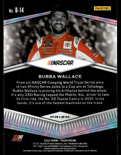 Bubba Wallace 2022 Panini Prizm Racing Brilliance Silver Prizm Back of Card