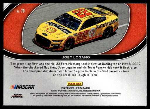 Joey Logano 2022 Panini Prizm Base Back of Card
