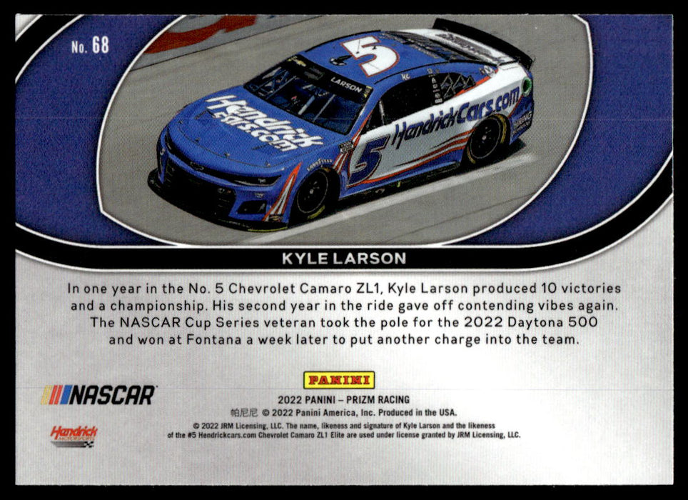 Kyle Larson 2022 Panini Prizm Racing Rides Back of Card