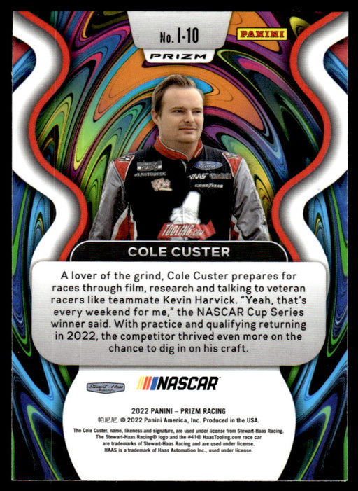 Cole Custer 2022 Panini Prizm Racing Illumination Silver Prizm Back of Card