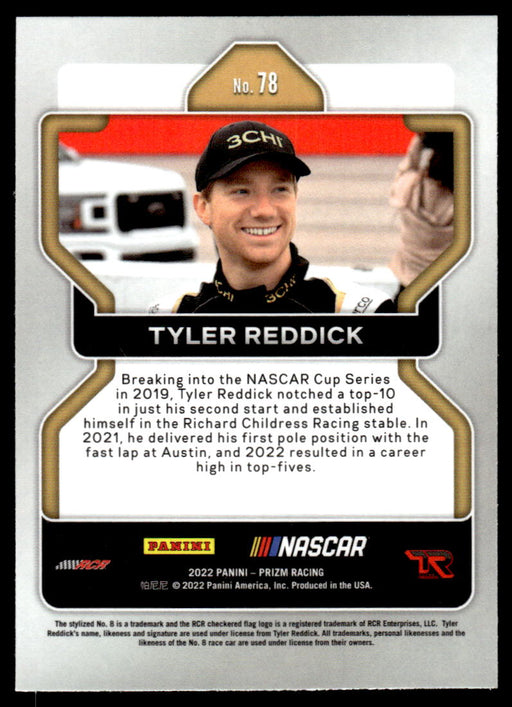 Tyler Reddick 2022 Panini Prizm Base Back of Card