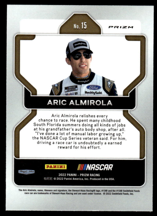 Aric Almirola 2022 Panini Prizm Racing Blue Prizm Back of Card