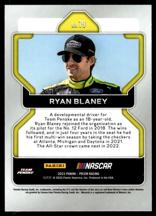 Ryan Blaney 2022 Panini Prizm Base Back of Card