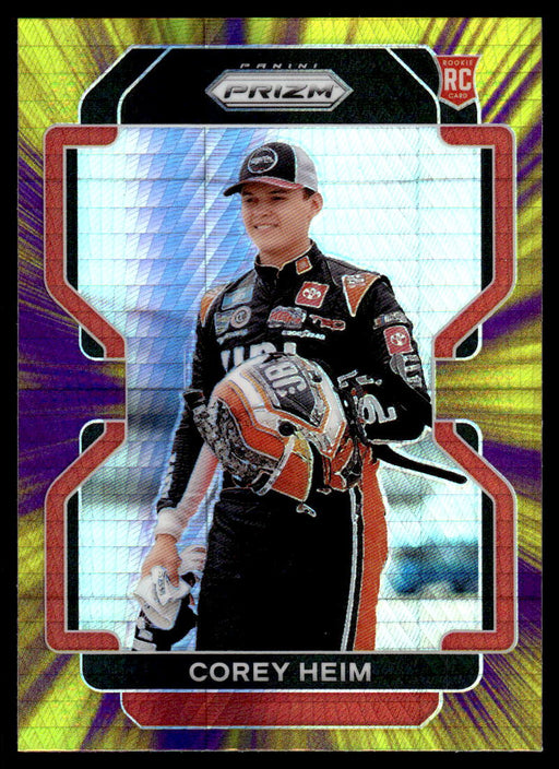 Corey Heim 2022 Panini Prizm Racing Purple and Yellow Hyper Prizm Front of Card