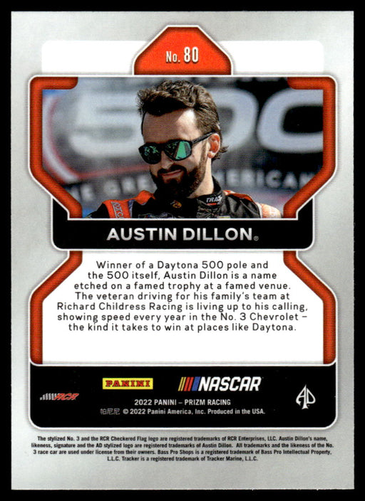 Austin Dillon 2022 Panini Prizm Base Back of Card