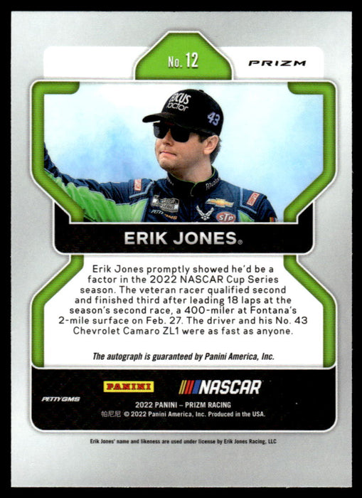 Erik Jones 2022 Panini Prizm Racing Orange Reactive Prizm Back of Card