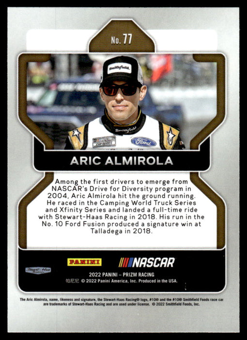 Aric Almirola 2022 Panini Prizm Racing Base Back of Card
