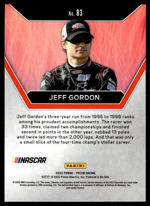 Jeff Gordon 2022 Panini Prizm Icons Base Back of Card