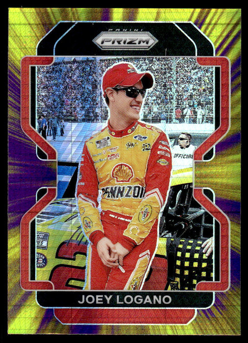 Joey Logano 2022 Panini Prizm Racing Purple and Yellow Hyper Prizm Front of Card