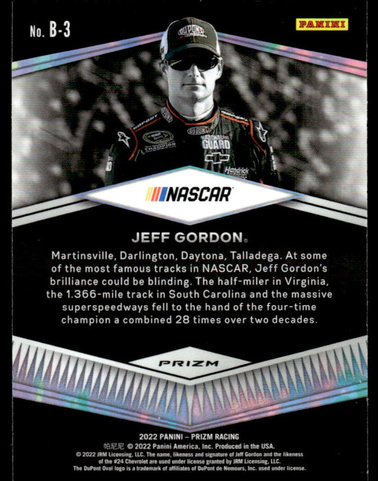 Jeff Gordon 2022 Panini Prizm Racing Brilliance Silver Prizm Back of Card