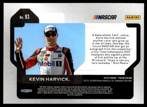 Kevin Harvick 2022 Panini Prizm Base Back of Card