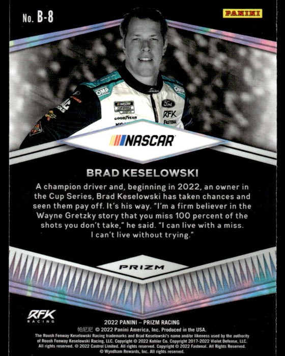 Brad Keselowski 2022 Panini Prizm Racing Brilliance Silver Prizm Back of Card