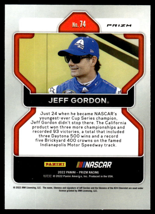 Jeff Gordon 2022 Panini Prizm Racing Purple and Yellow Hyper Prizm Back of Card