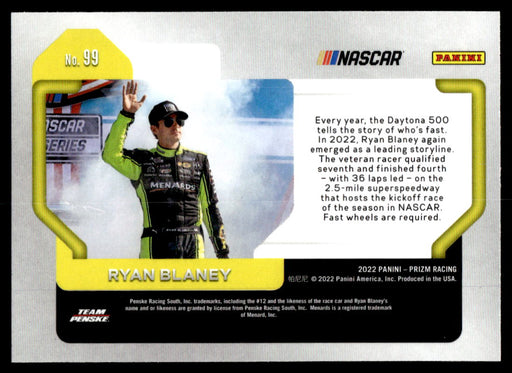 Ryan Blaney 2022 Panini Prizm Racing Base Back of Card