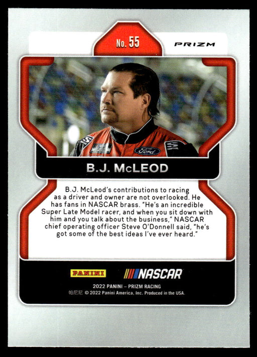 BJ McLeod 2022 Panini Prizm Racing Reactive Green Back of Card