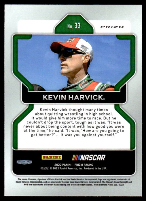 Kevin Harvick 2022 Panini Prizm Racing Reactive Green Back of Card