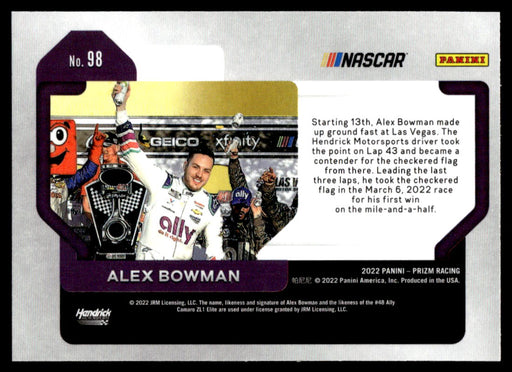 Alex Bowman 2022 Panini Prizm Base Back of Card