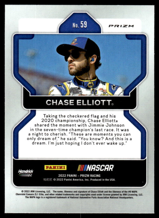 Chase Elliott 2022 Panini Prizm Racing Reactive Green Back of Card