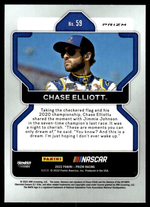 Chase Elliott 2022 Panini Prizm Racing Reactive Green Back of Card