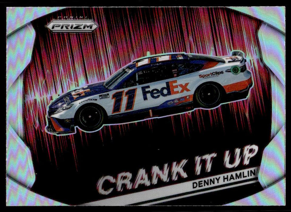 Denny Hamlin 2022 Panini Prizm Racing Crank It Up Silver Prizm Front of Card