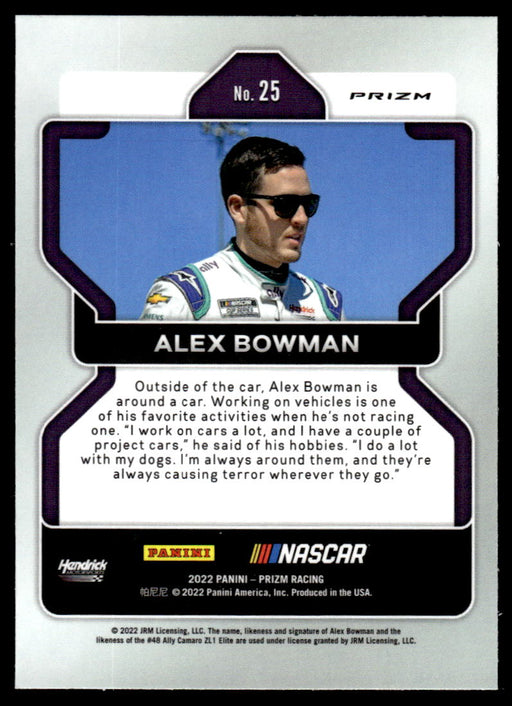 Alex Bowman 2022 Panini Prizm Racing Red Prizm Back of Card