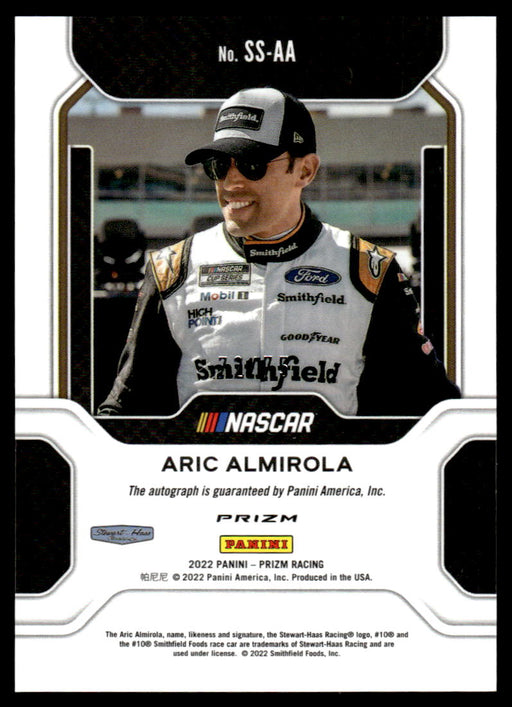 Aric Almirola 2022 Panini Prizm Racing Spotlight Signatures Carolina Blue Scope Back of Card