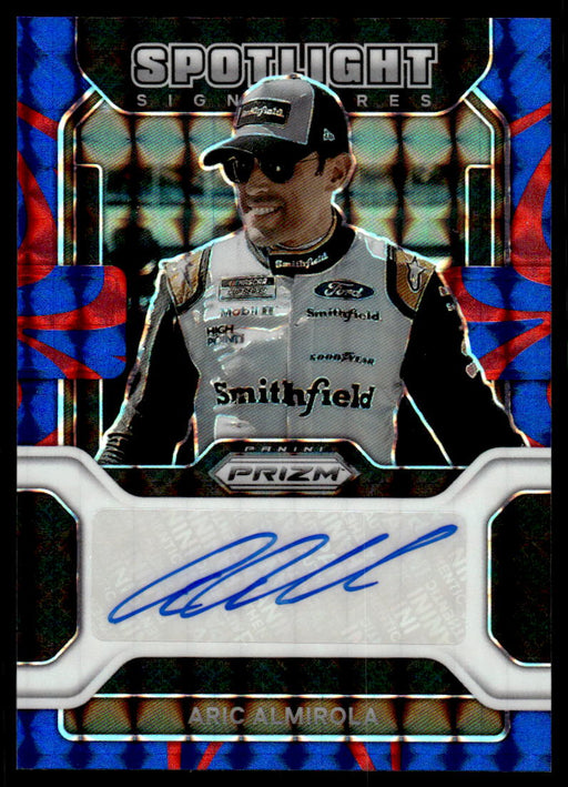Aric Almirola 2022 Panini Prizm Racing Spotlight Signatures Carolina Blue Scope Front of Card