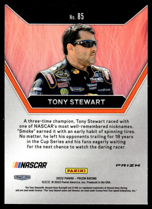 Tony Stewart 2022 Panini Prizm Racing Red Prizm Back of Card