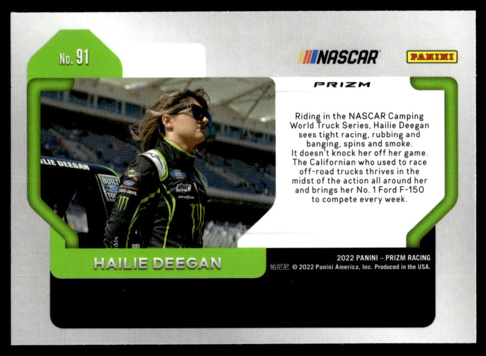 Hailie Deegan 2022 Panini Prizm Racing Red Prizm Back of Card