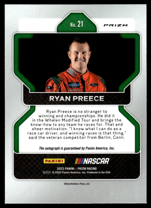 Ryan Preece 2022 Panini Prizm Racing Reactive Orange Back of Card