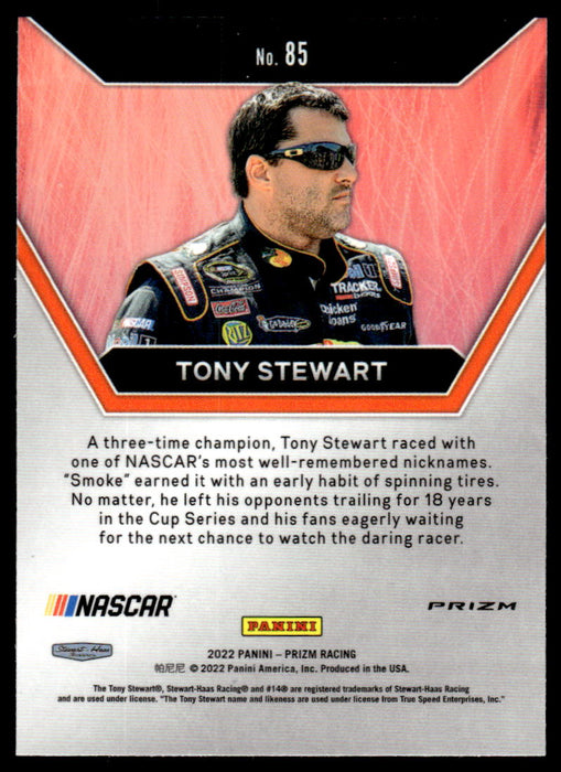 Tony Stewart 2022 Panini Prizm Racing Reactive Orange Back of Card