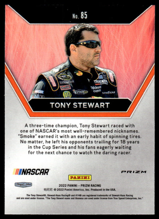 Tony Stewart 2022 Panini Prizm Racing Reactive Orange Back of Card