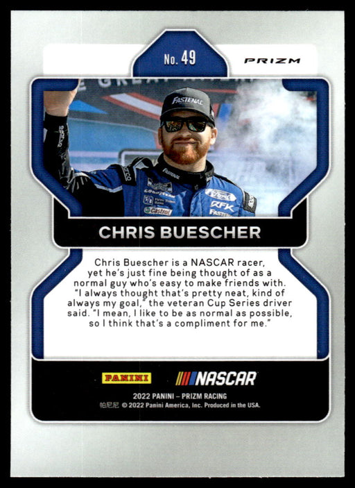 Chris Buescher 2022 Panini Prizm Racing Red White Blue Back of Card