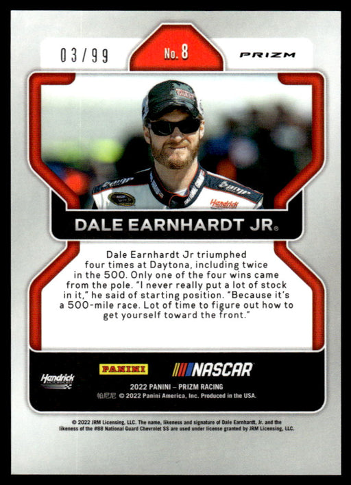Dale Earnhardt Jr. 2022 Panini Prizm Racing Carolina Blue Scope Back of Card