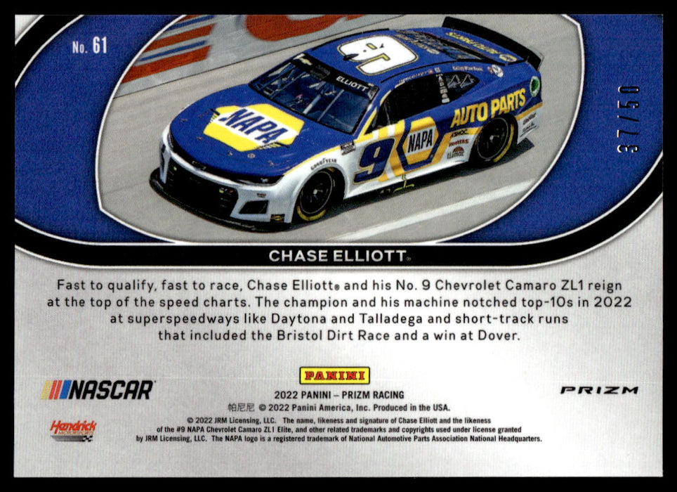 Chase Elliott 2022 Panini Prizm Racing Checkered Flag Back of Card