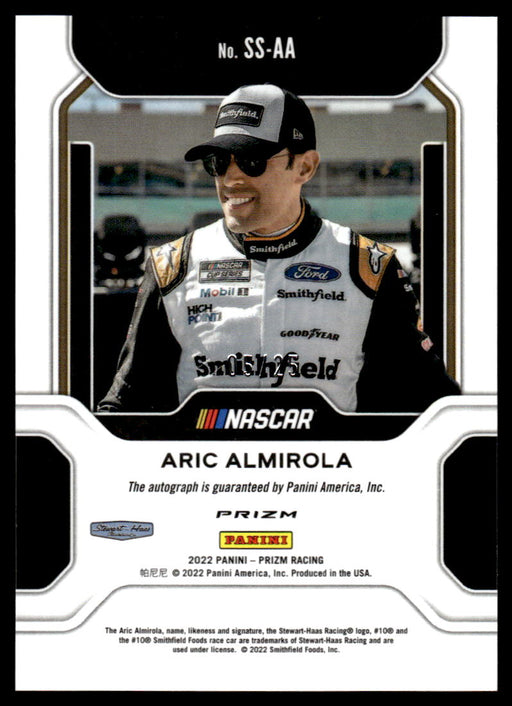 Aric Almirola 2022 Panini Prizm Racing Spotlight Signatures Checkered Flag Back of Card