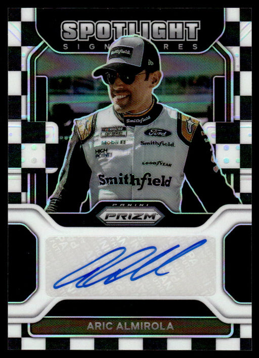 Aric Almirola 2022 Panini Prizm Racing Spotlight Signatures Checkered Flag Front of Card