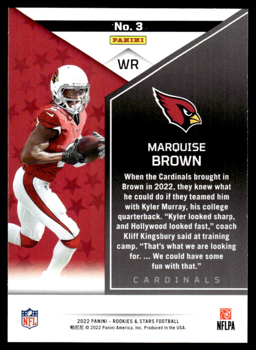 Marquise Brown 2022 Panini Rookies and Stars Base Back of Card