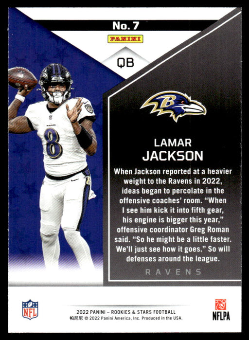 Lamar Jackson 2022 Panini Rookies and Stars Base Back of Card