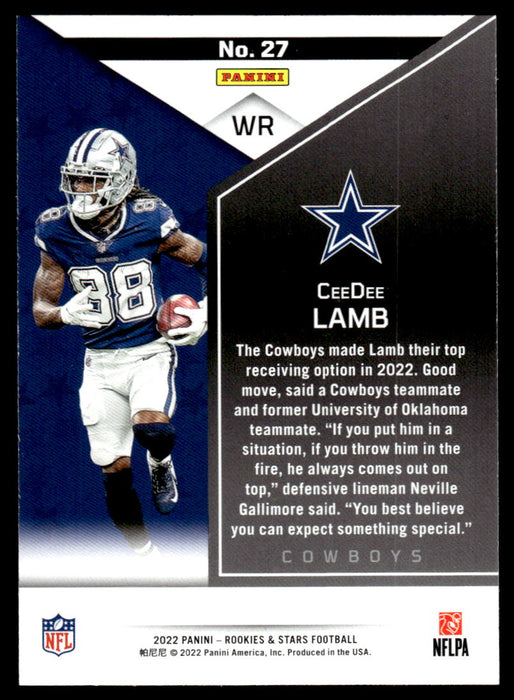 CeeDee Lamb 2022 Panini Rookies and Stars Base Back of Card