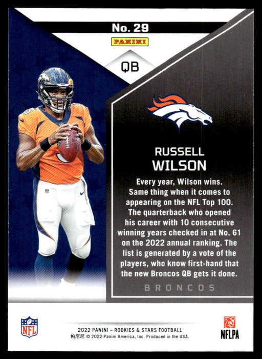 Russell Wilson 2022 Panini Rookies and Stars Base Back of Card