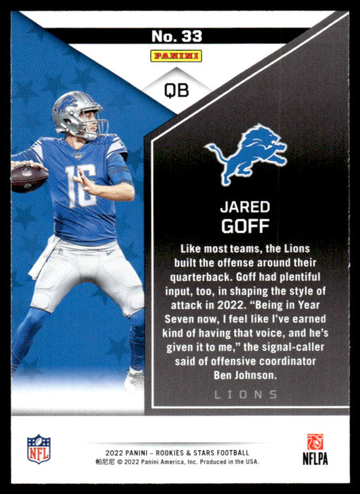 Jared Goff 2022 Panini Rookies and Stars Base Back of Card