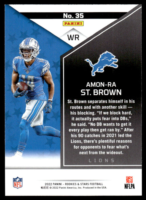Amon-Ra St. Brown 2022 Panini Rookies and Stars Base Back of Card