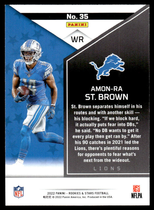 Amon-Ra St. Brown 2022 Panini Rookies and Stars Base Back of Card
