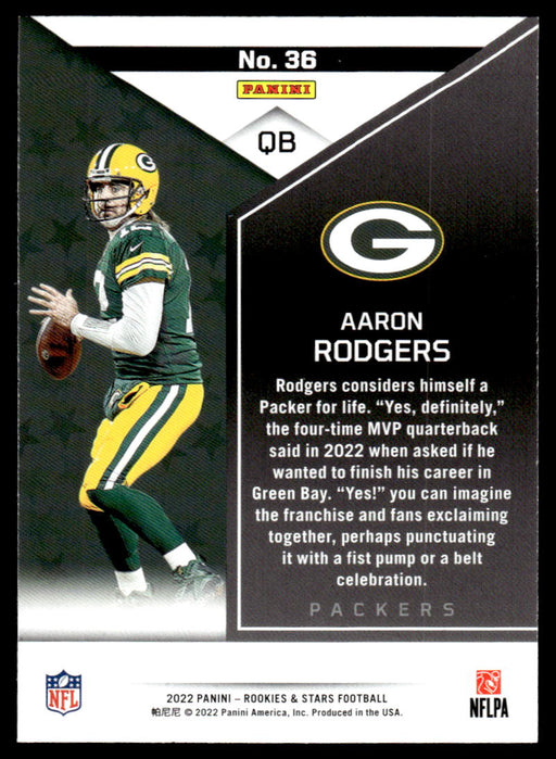 Aaron Rodgers 2022 Panini Rookies and Stars Base Back of Card