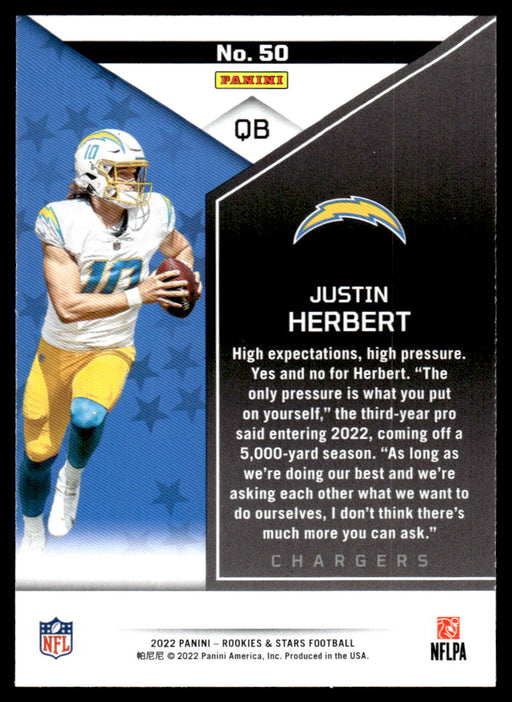 Justin Herbert 2022 Panini Rookies and Stars Base Back of Card